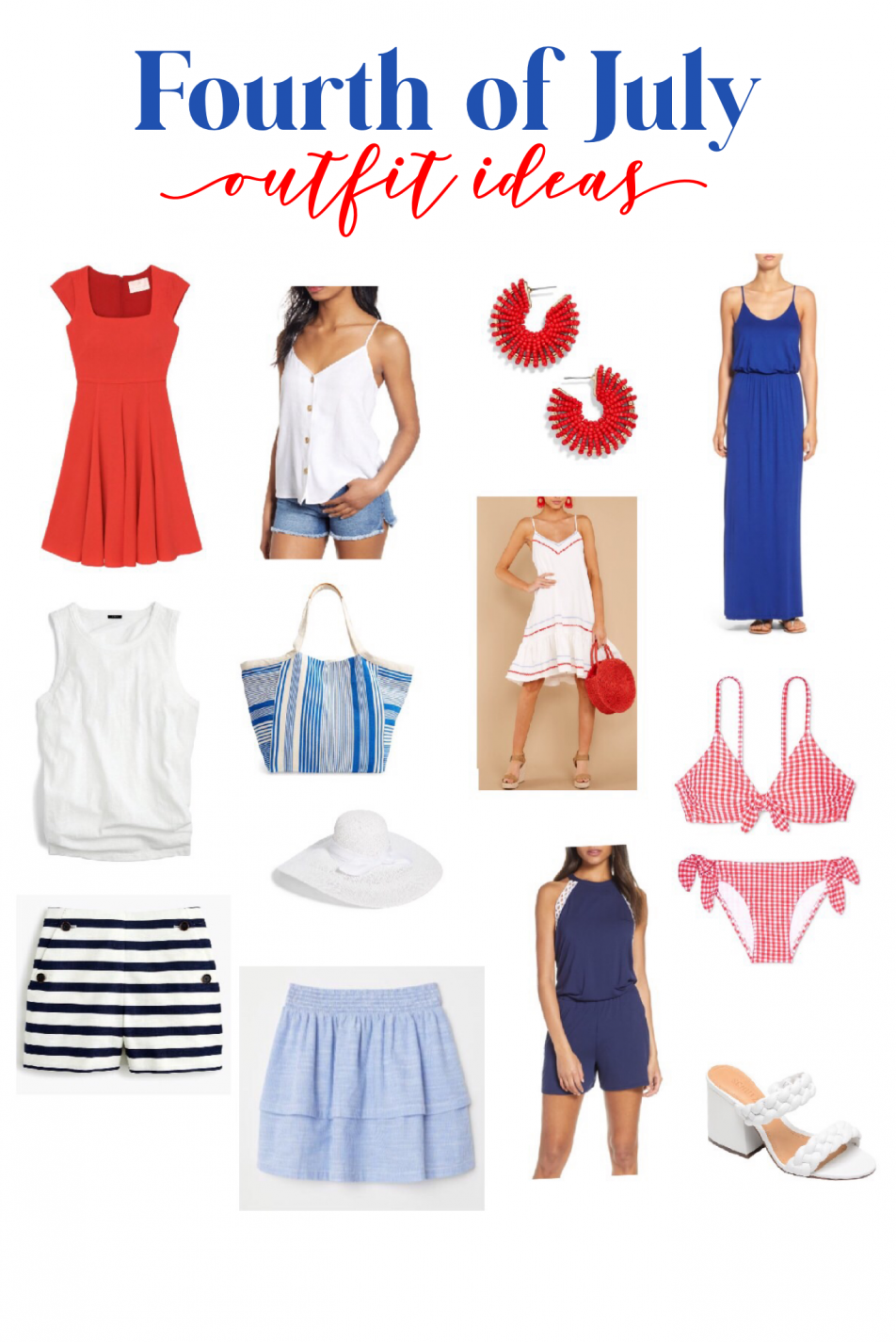 summer casual outfits. Fourth of July outfit ideas. American style. Summer weekend style. Summer maxi dress outfit ideas