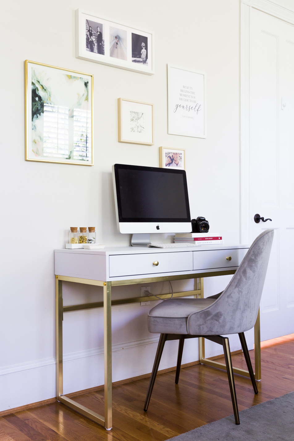 blogger desk. office in master bedroom. home office desk