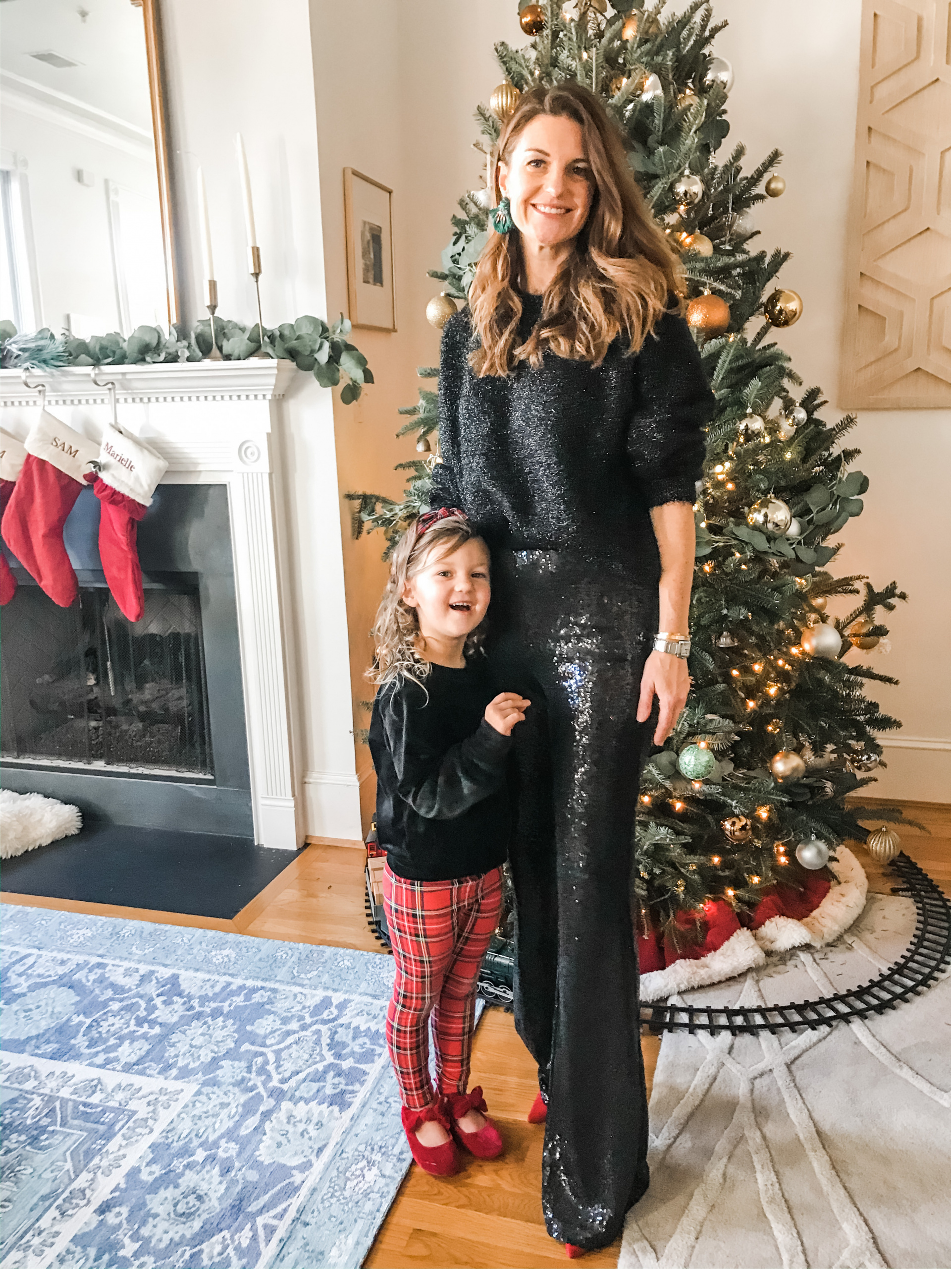 Holiday party looks. Mommy and me holiday looks. Sezane sweater