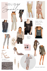 holiday sparkle looks / sequins outfits / new years eve outfit / sparkle accessories