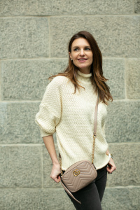 Amazon sweater, Gucci cross body, over 40 style