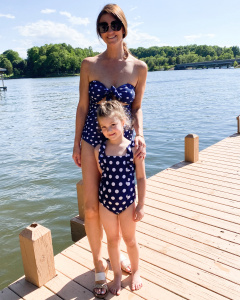 Matching mommy and me swim style, amazon swimsuits, strapless swimsuit, mom style, finding beauty mom