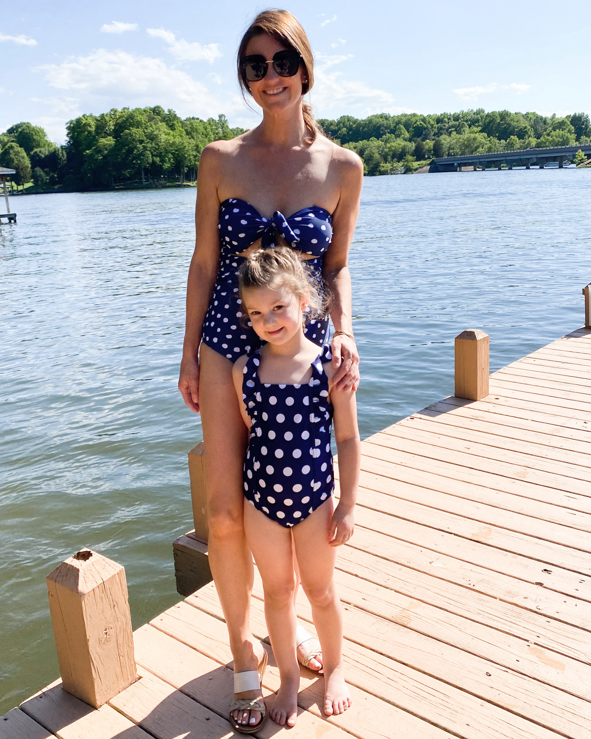 Matching mommy and me swim style, amazon swimsuits, strapless swimsuit, mom style, finding beauty mom 