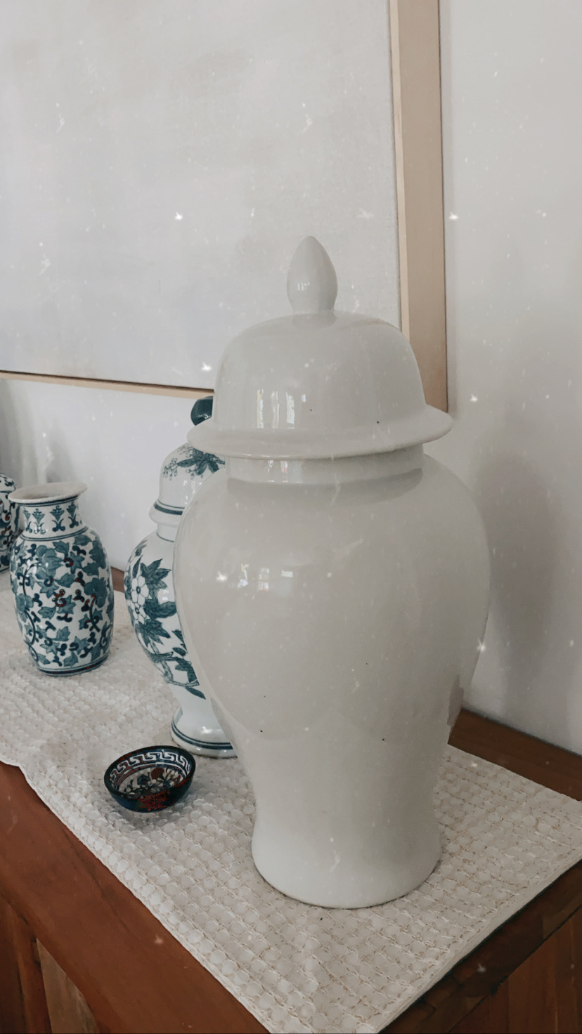 White ginger jar, Amazon home decor 