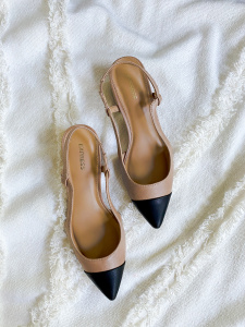 Chanel dupes, pointed Black and Tan sling back heels, classic style, best shoes, finding beauty mom outfit ideas,