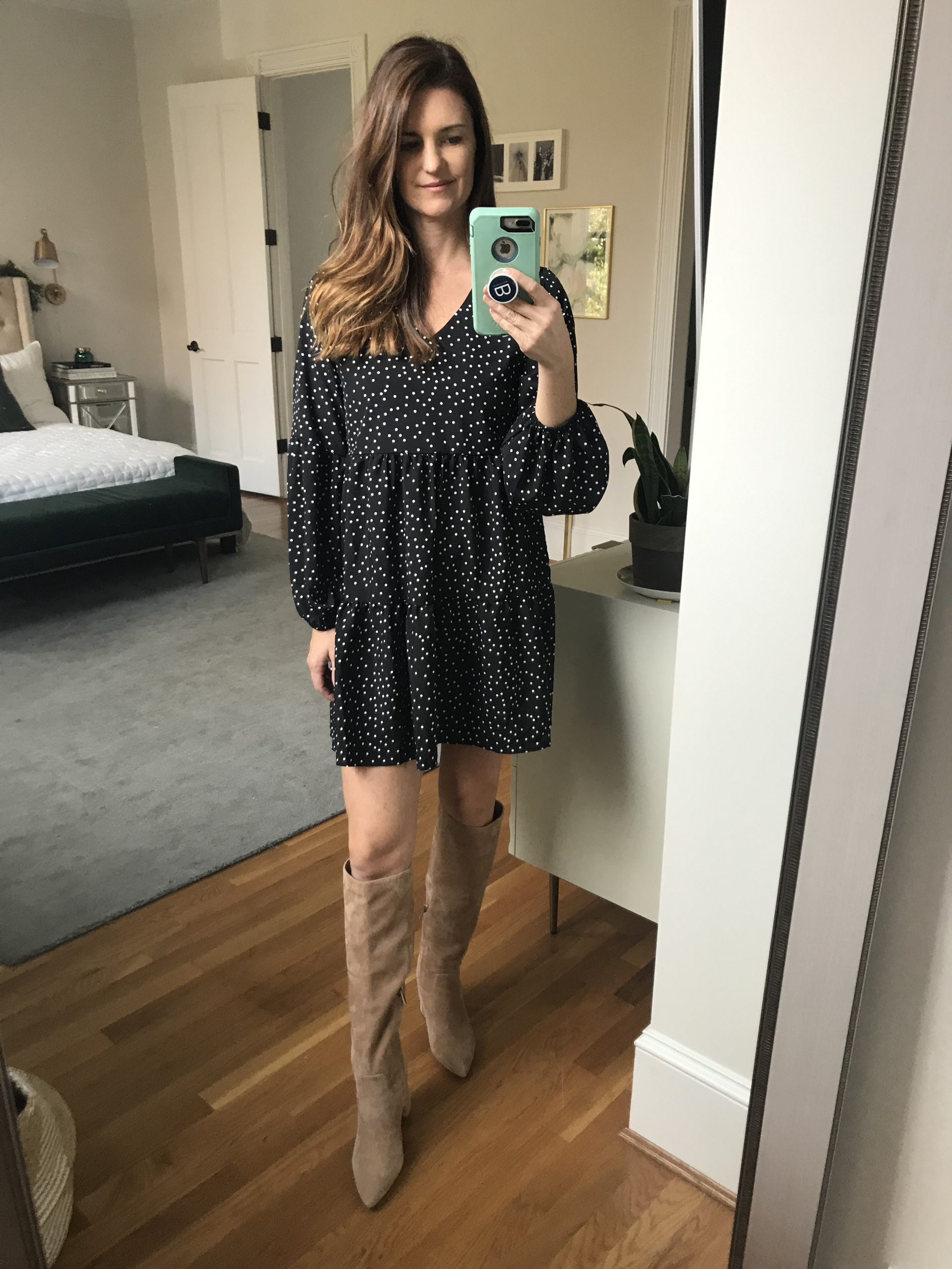 Amazon dress and boots, best fall dresses, fall style, fashion bloggers we love, finding beauty mom outfit ideas