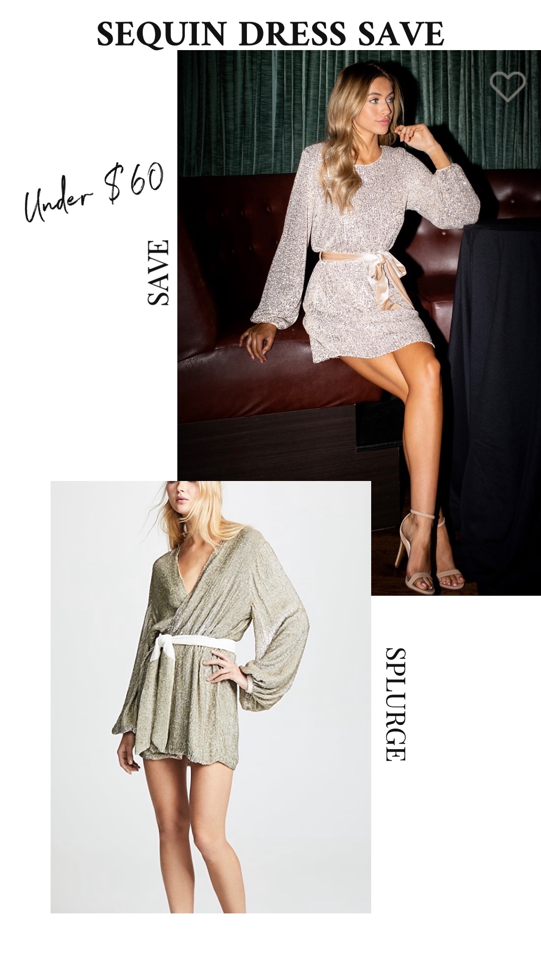 Luxury dupes + steals. Sequin wrap dress, retrofete dress, holiday dress