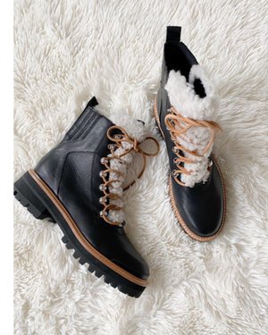 Best winter boots, Sherpa boots, black lace up boots, fur lined boots, Marc Fischer boots 