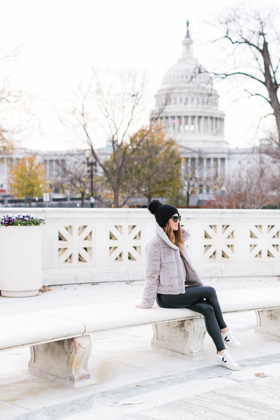 Faux fur jacket, mini puffer jacket, Abercrombie style, winter style, winter look, finding beauty mom, Washington DC 