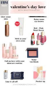 Valentine’s Day gift ideas, best beautycounter products, Valentine’s Day makeup, red lipstick, pink lipgloss, clean lipstick, clean make up look, skincare, gifts for her