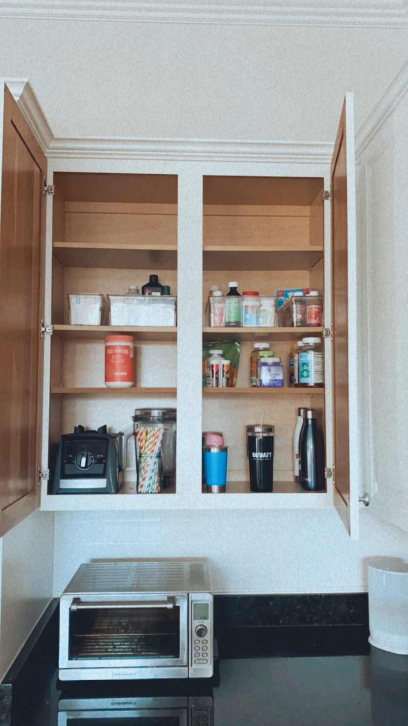 Cabinet organization, wellness tips, stay healthy tips, vitamix, blender storage, wellness storages, home organization 