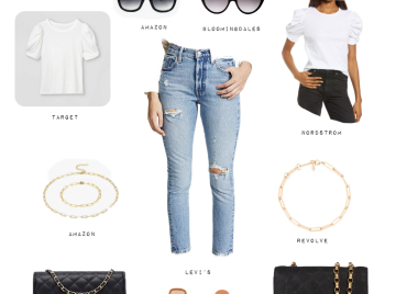 White tee shirt and jeans outfit, save and sprge looks, high end and bargain finds, finding beauty mom, what to wear to brunch, weekend outfits for women, classic style