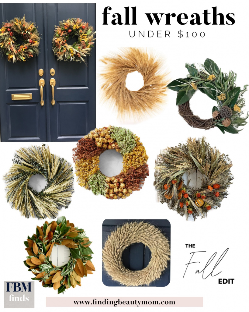 Fall wreaths under $100, fall entry way decor, harvest wreath, magnolia wreath, autmn decor for home