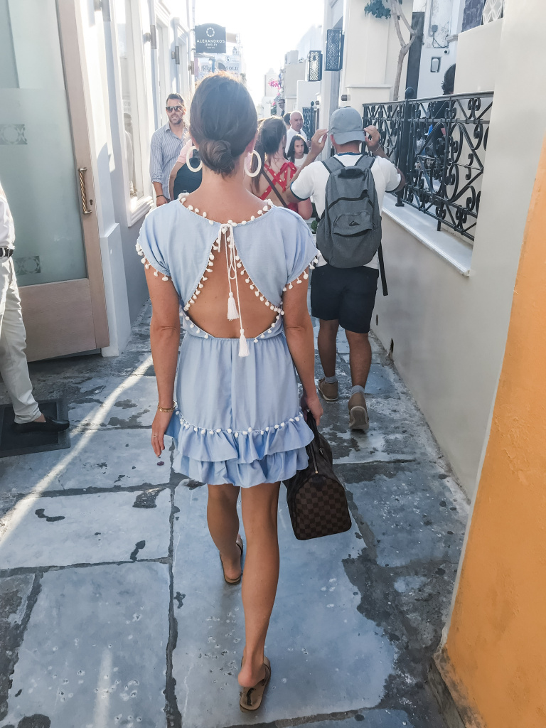 oia, greece, what i wore to santorini greece, backless summer dress, vacation outfits to greece, finding beauty mom dresses,