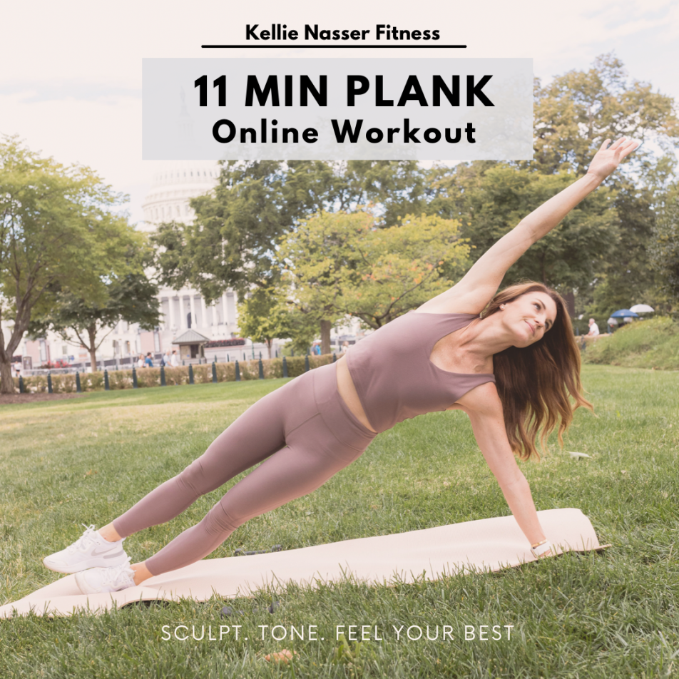 11 min plank workout, plank challenge to ed sheeran playsit, workout to shivers by ed sheeran, core workout, kellie nasser fitness, online workouts for women over thirty