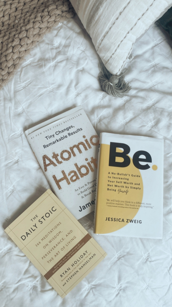 positive reading books, atomic habits book, branding books, the best books to read for starting your own business, daily stoic