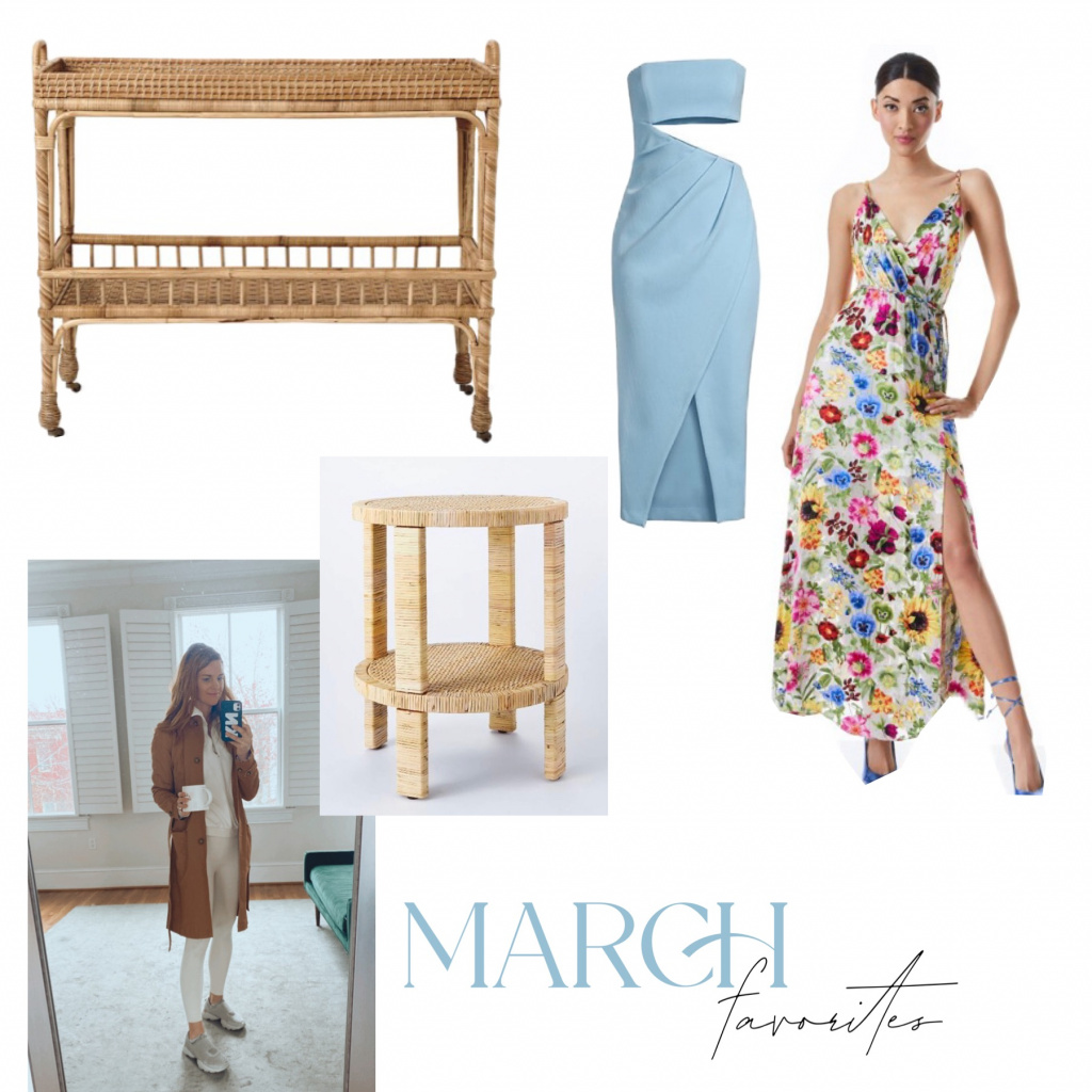 March Favorites: Amazon trench coat, blue cocktail dress, wedding guest dress for spring, rattan furniture