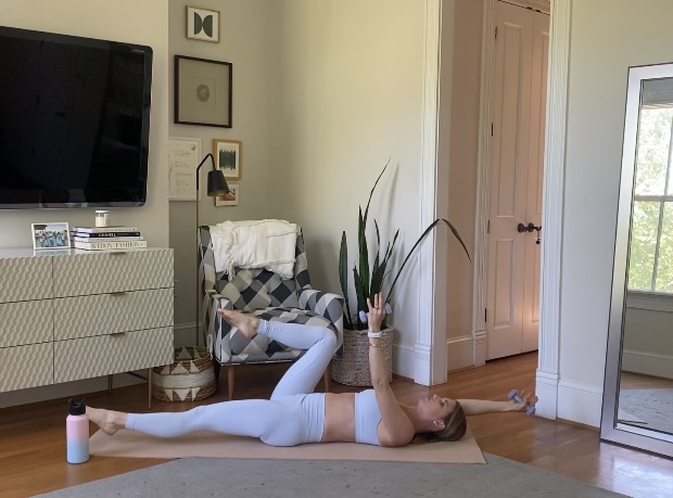 barre workout at home, woman exercising