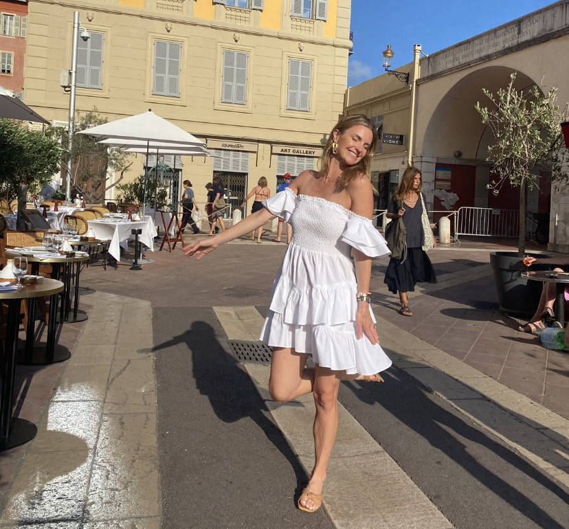 white off shoulder dress vacation in Nice