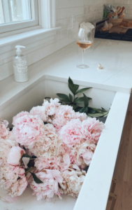 coastal countryside peonies in the kitchen