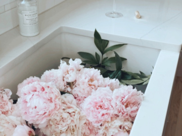 coastal countryside peonies in the kitchen