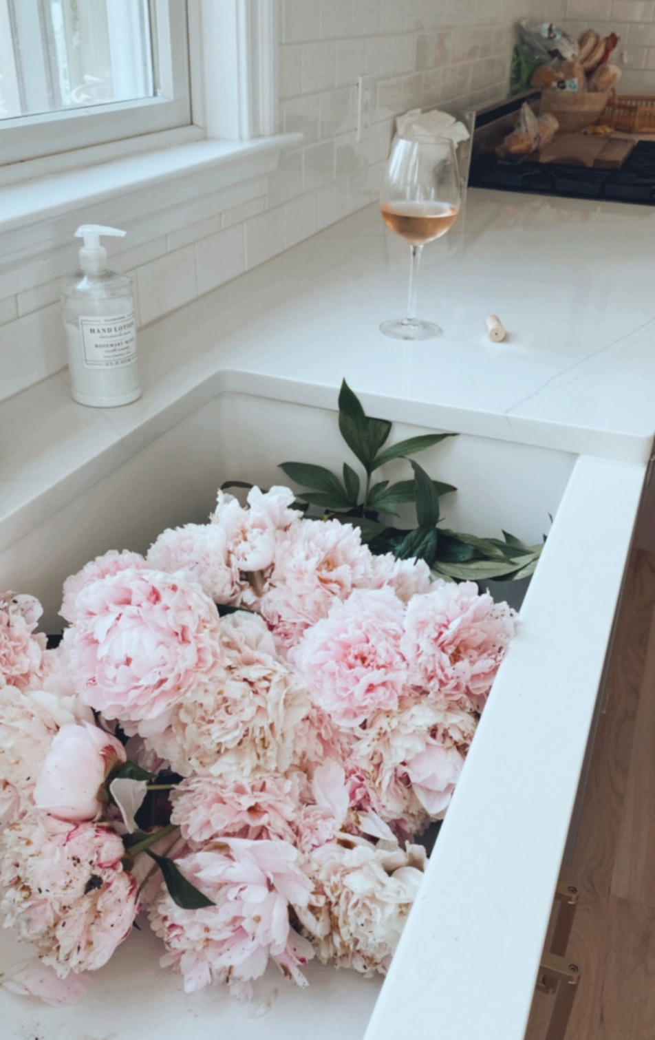 coastal countryside peonies in the kitchen